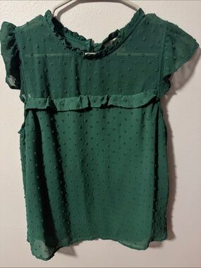 Green Swiss Dot Ruffle  - top